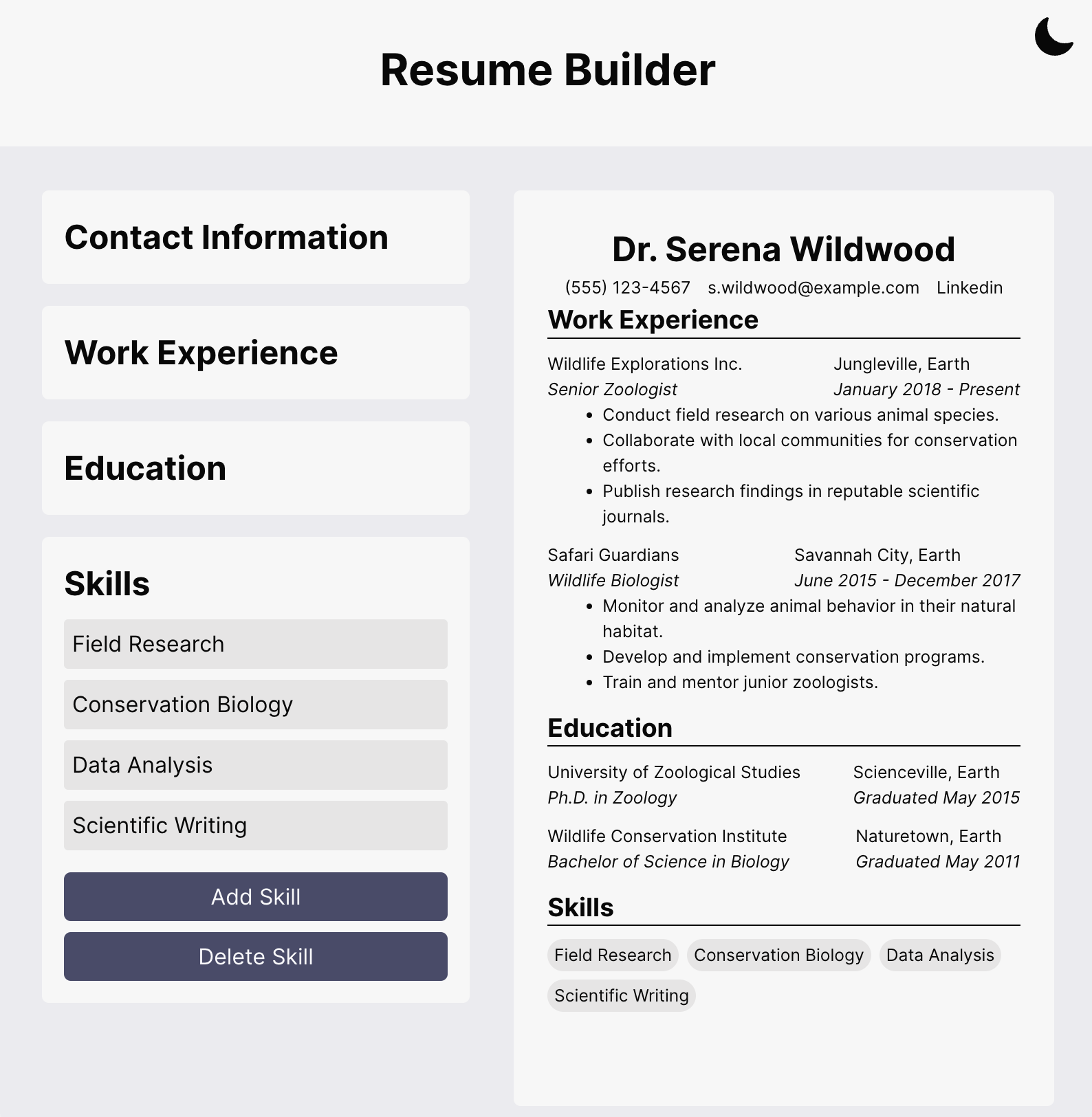 resume builder screenshot