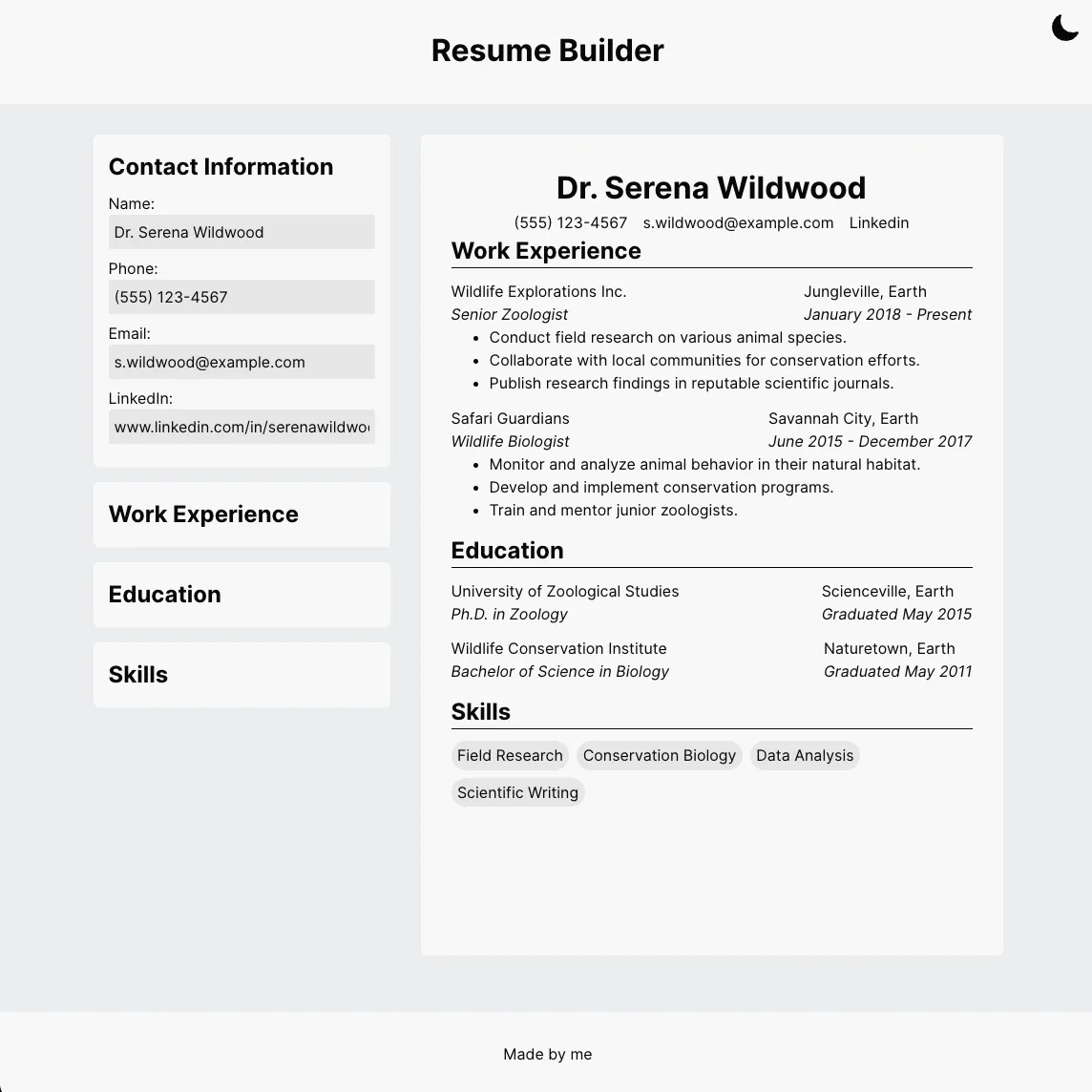 resume builder screenshot